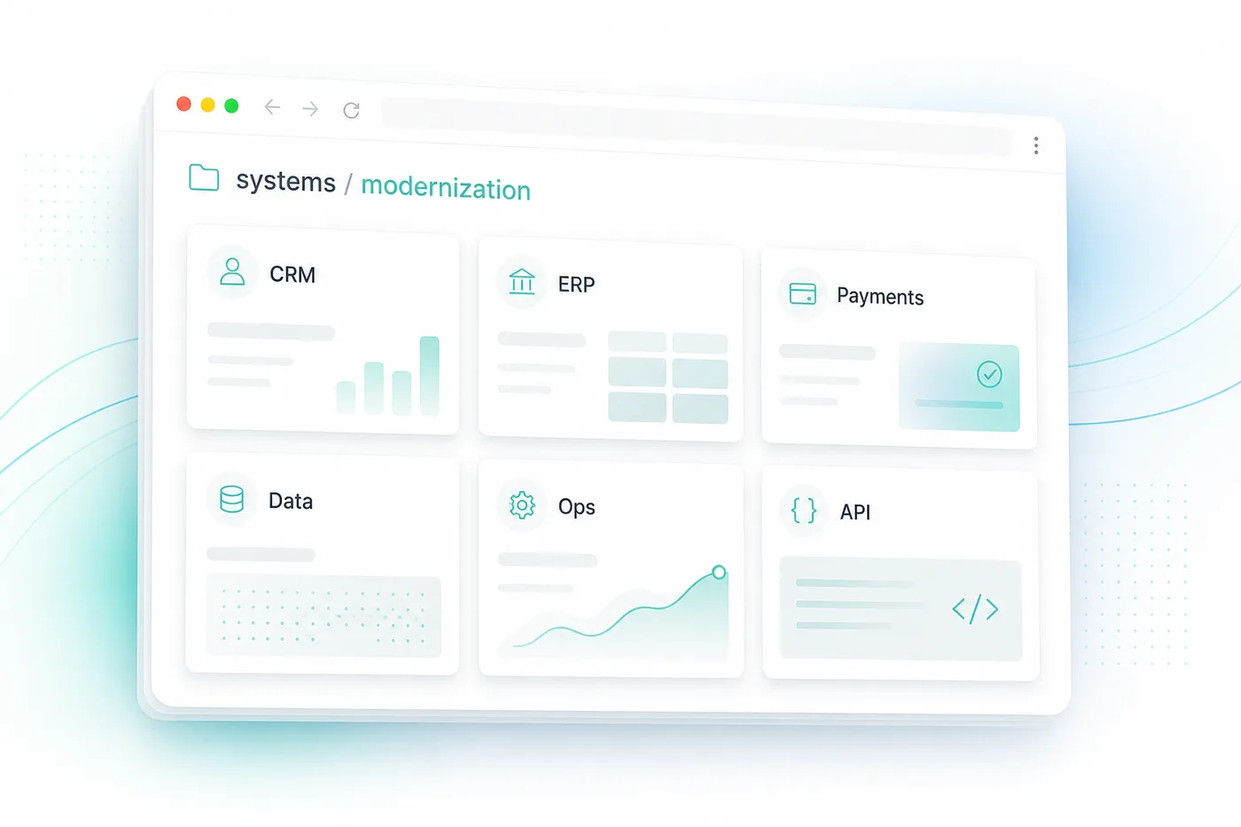 Systems modernization visual: connected business modules